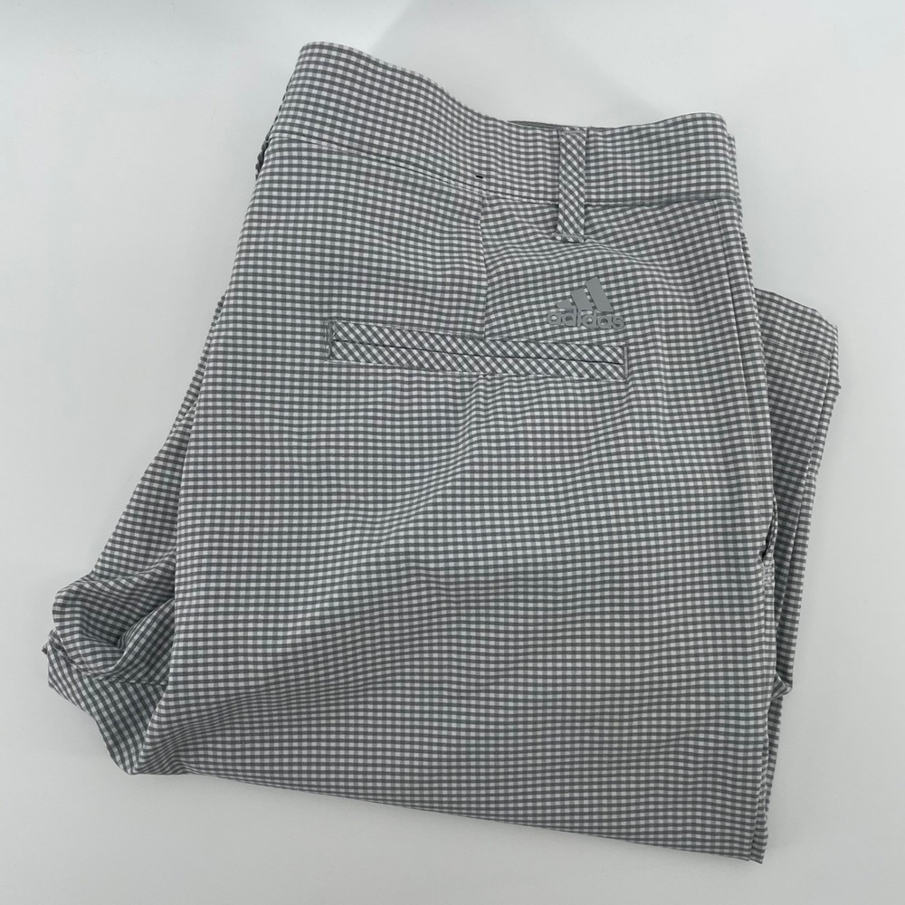 Adidas Men's Gingham Golf Shorts Grey White Plaid Stretch Size 34